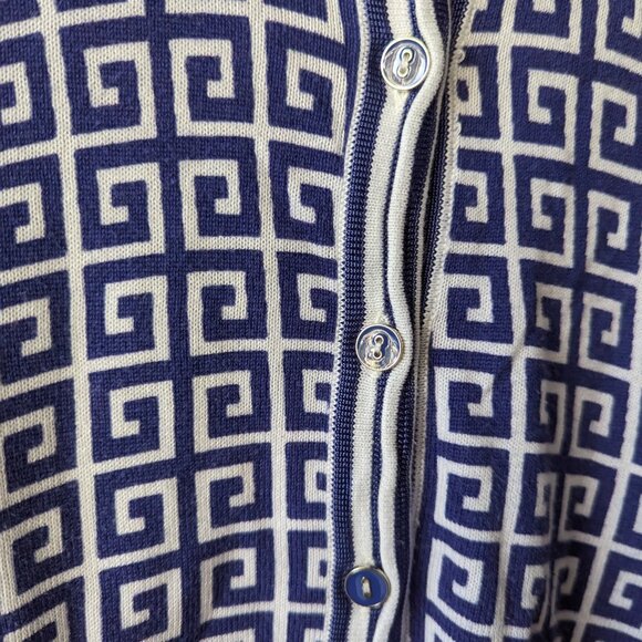 Blue White Button Down Geometric Cardigan Sweater - Picture 3 of 7
